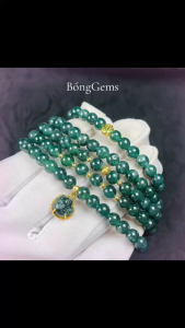 vòng tay nữ dáng chuỗi ngọc lam ngọc tự nhiên mix charm hồ ly ngọc lam ngọc vip bọc vàng tây và charm cầu vàng tây vòng tay đá pho