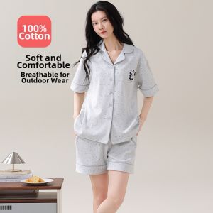 HENGYUANXIANG | Check Plaid Cotton Summer Short Sleeve Pajamas