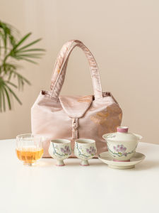 SHUANGYU | Hand-painted Orchid Ceramic Travel Tea Set Portable Three-talent Covered Bowl Tea Cup