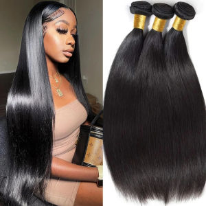 Bộ Tóc Nối Tóc Người Brazil Remy Thẳng Tự Nhiên 8-32 Inch Chất Lượng 12A Màu Tự Nhiên 1/3/4 Gói Dệt Máy Sợi Kép
