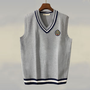 K-style Sweater Vest Men and Women V Neck Wool Vest Sleeveless Vest British Business Attire Pullover Knitted Vest Teenagers