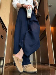 LANMENGYA | Navy Blue Flax Capri Pants High Waist Comfortable Loose Fit for Petite Women