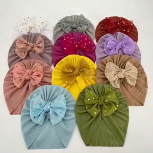 ผ้าโพกหัวประดับโบว์ หมวกเด็กแรกเกิดโบว์ใหญ่ น่ารักเกินปุยมูย - Baby Hat หมวกบีนนี้
