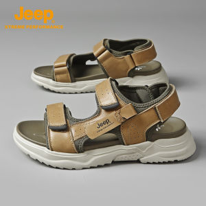 Jeep | Jeep Mens Leather Sandals Outdoor Fashion Beach Shoes Anti-slip Sports Casual Magic Tape Sandals Breathable Shock Absorption