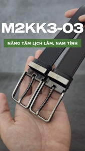 Bản 2.8cm Thắt lưng bản nhỏ da bò hạt M2KK3-03 khoá hợp kim xám chì sang trọng kèm hộp đựng Anh Tho Leather
