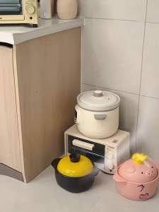 Kitchen Storage Cabinet Rock Board Countertop Storage Rack Organizer Sliding Door Carbon Steel Dustproof Cabinet