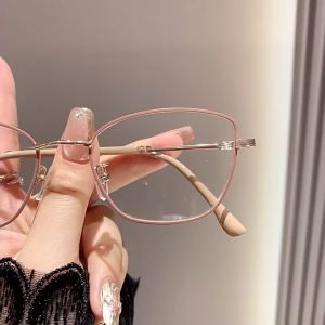 Fashion Cat Eye Myopia Glasses for Women Men Metal Frame Replaceable Lens Optical Eyewear with Grade Eyeglasses 0 -100 -150 -200 -250 -300 -350 -400