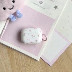 Vỏ Bảo Vệ Tai Nghe Màu Trắng Bóng Có Nơ Hoa Màu Hồng Dễ Thương Cho AirPods 1/2/3/4/5 Pro Pro2 Pro3 - Vỏ TPU Bảo Vệ Nhỏ