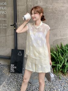 YINLUOYA | Inloria Summer Outfit Two-Piece Set New Chinese National Style Fashionable Lightweight Sleeveless Top Shorts Ensemble