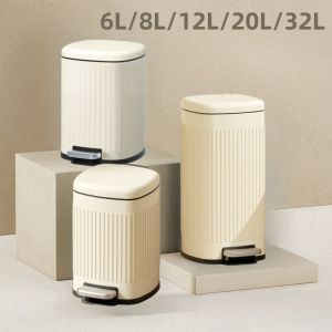 6L/8L/12L/20L/32L Stainless Steel Trash Can Foot-on Garbage Can with Lid Household Pedal Refuse Bin Kitchen Waste Bin Foot Pedal Sorting Bins