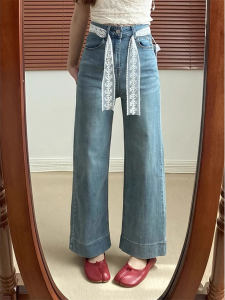 กางเกงยีนส์ทรงตรงเอวสูง ทรงหลวม ลายลูกไม้ สำหรับผู้หญิง ไซส์ใหญ่ ทรงสลิมฟิต กางเกงยีนส์ทรงลำลอง ทรงสลิมฟิต ทรงหลวม ทรงสลิมฟิต