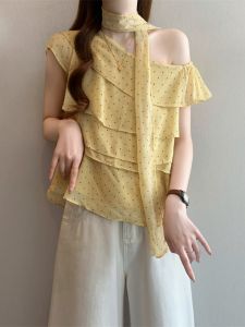Slimming Large Size Womens Spaghetti Strap Chiffon Blouse