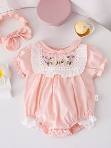 Summer Princes Princess Baby Girl Romper Cotton Wrap Baby Clothes Thin Short Sleeve Newborn One Month Hundred Days Clothes