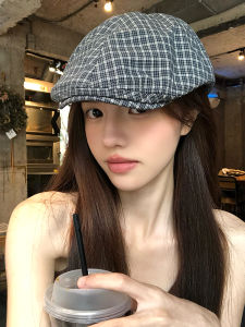 Retro Plaid Beret Hat Womens Thin Face Slimming Boy Scout Cap Backward Cap Mens Casual Flat Top Four Seasons Universal