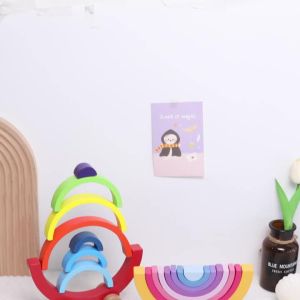 Arch Bridge Rainbow Building Blocks Trailer Kids Montessori Educational Games Color and Shape Cognitive Wooden Toys for Children