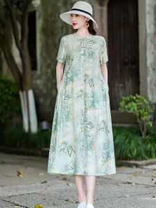 New Chinese Style Midi Dress Mothers Day Clothing for Middle-Aged And Elderly Women Summer Fashion