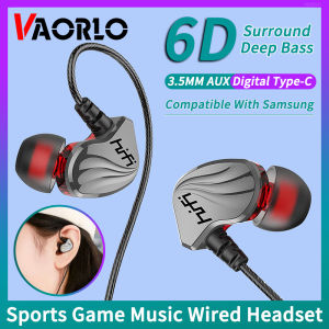 VAORLO 3.5MM AUX/Type-C Digital Chip 6D HIFI Heavy Bass Headsets With Mic Lossless Music Sports Gaming In-Ear Wired Earphones Surround Stereo Sound For Samsung Xiaomi Android Tablet Laptop PC Earbuds