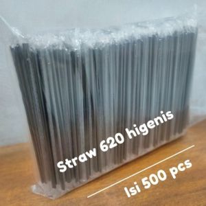 Sedotan Steril 6mm x 20cm Hitam 500pcs Sedotan Kopi Hitam Runcing Sedotan Lancip