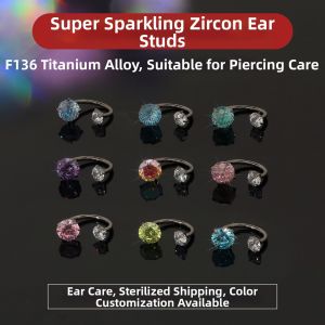 MIXIER | Titanium Horsehoe Ear Ring with Flashy Cut Zircon Insert Internal Thread Bend Bar Ear Jewelry