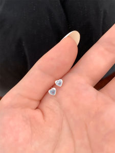 Elegant Mini Silver Heart Shaped Zircon Earrings for Women Fashionable Korean Style Jewelry  out New Student Ear Decor