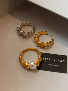 CAFFTI | French Style Silver Twist Pearl Ring for Women