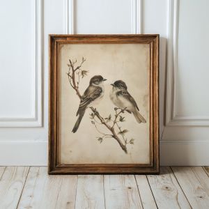 Neutral Summer Bird Printable Wall Art Vintage Botanical Birds Canvas Print Minimalist Nature Decor Rustic Cottage Picture Gift