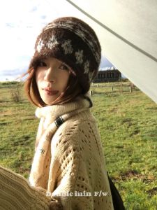 Warm Wool Knitted Fair Isle Knit Hat Womens Autumn Winter Breathable Casual Style No Brim Foldable Medium Thickening