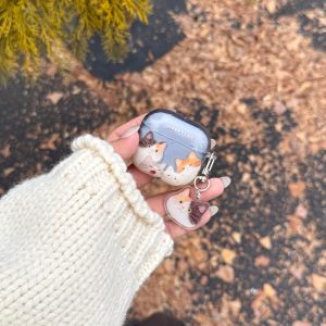 Cute Cartoon Happy Cat Illustration With Pendant Shockproof Protective Earphone Cover Case for AirPods 1 or 2 3 4 Pro 2 Pro 3