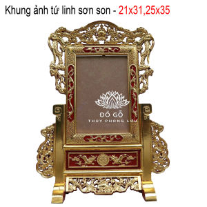 Khung hình 1 ảnh thờ đơn trạm tứ linh rát vàng gỗ hương 21x31