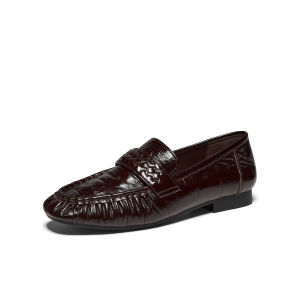 Pleated High Heel Leather Loafers Women Black