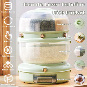 Vision Nordic Rotatable Rice Bucket Double Layer Rice Storage Box 4kg/9kg Separated Rice Storage Container Kitchen Flour Grains Sealed Dispenser Household Cereals Rice Tank Anti-moisture and Insect-Proof