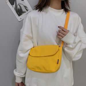 กระเป๋าสะพายผ้าแคนวาสสด Small ผู้หญิง กระเป๋าสะพายข้าง สไตล์เกาหลี Leisure นักเรียน กระเป๋า ซิป Buckle Pure Color Square Bag