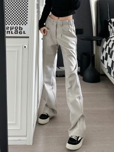 American Style Slim Fit Straight Leg Trousers Casual Versatile Commute Micro Flare Pants Drapey High End Feeling Black Grey White