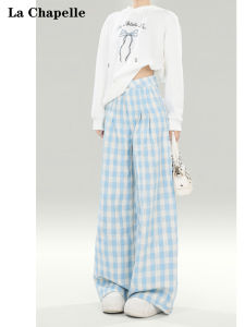 La Chapelle Womens Plaid Lazy Casual Pants High Waist Loose Drapey Wide Leg Thin Summer New Arrival Straight Leg Pants