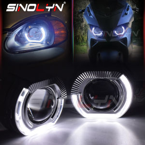 Sinolyn 3.0 Inch Projector Headlight Lens LED Angel Eye H7 H4 Headlight Bi Xenon High Low Lamp DRL LED Halo Ring Car Motorcycle Headlamp Accessories Tuning Light Upgrade Kit