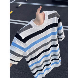 LIUBU | Áo Thun Sọc Knit Lụa Băng Thoáng Mát Phong Cách Thư Giãn