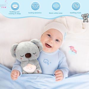 Portable Breathing Stuffed Koala Calming Plush Doll Soothing Music Breathing Motion & Night Lights for Newborns 0+ Months Kids & Adults (Stress Relief & Sleep Aid)