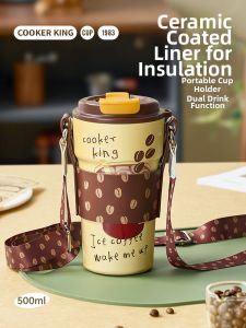 COOKER KING | Portable Ceramic Lined Insulated Cup with Straw