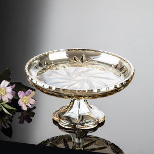 Luxurious Crystal Glass Fruit Plate with Stand for Living Room Snacks Premium Candy Tray Front Desk Geometric Plant Floral