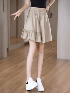 Womens Pantskirt Summer Casual Loose Plus Size Slightly Oversized Girls High Waist Slim Looking Ice Silk Quick-Drying A- line Wide Leg Shorts Black