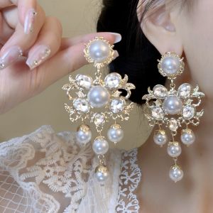 Exaggerated Long Pearl Earrings Vintage Baroque Heavy Work Shoulder Sweeping Luxury Elegant Fashion Jewelry for Women