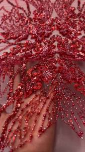 2026 Pink African Sequins Beaded Lace Fabric High Quality 5 Yards Nigerian Embroidery French Lace for Party Wear