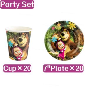 Potdemiel | Masha And the Bear Birthday Party Decoration Kit for Girls Kids Tablecloth Banner Cake Topper Balloon Backdrop Party Supplies