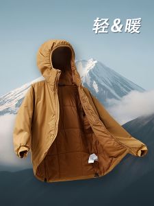 Mens Lightweight Cotton Jacket Outdoor Fleece Windbreaker Anti-Cold Coat Slim Fit Long Sleeve Hooded Zipper Closure Solid Color