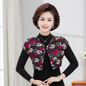 เสื้อกั๊กผ้าขนแกะแบบสวมหัวสำหรับผู้สูงอายุ แขนสั้น ปกป้องไหล่และคอ อบอุ่น สำหรับผู้หญิงวัยกลางคนและผู้สูงอายุ