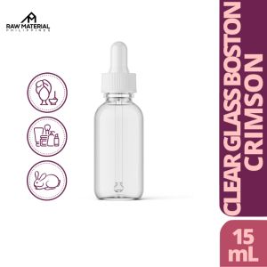 Clear Glass Boston Round Crimson 15mL | Environmentally Sustainable | Raw Material Philippines High-Quality Glass Container for Essential Oils Skincare Products Fragrances and More - Stylish and Reliable Packaging Solution for Aromatherapy Kitchen