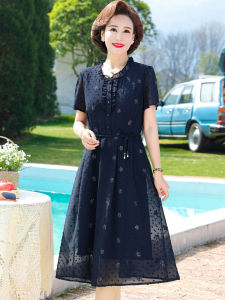 Váy Voan Thanh Lịch Mùa Hè Cho Phụ Nữ Trung Niên Và Cao Tuổi Váy Dài Tay Rộng Cổ Tròn Dài Vừa Phải Chất Liệu Polyester