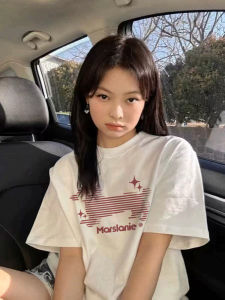 Áo Thun Tay Ngắn Cotton Nguyên Chất Màu Trắng Dáng Rộng Thoải Mái Phong Cách Mỹ Mùa Hè Thiết Kế Tay Lửng Áo Thun Nữ