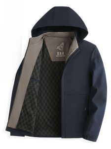 ROMON | Lomond Mens Thickened Warmth Windproof Hooded Jacket Spring Autumn New Style Fashionable Urban Standard Fit Polyester Fiber