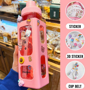 900ml cute water bottle with straw drinking kids viral dinnerware freebies Botol air budak comel besar minuman 900ml murah 水瓶